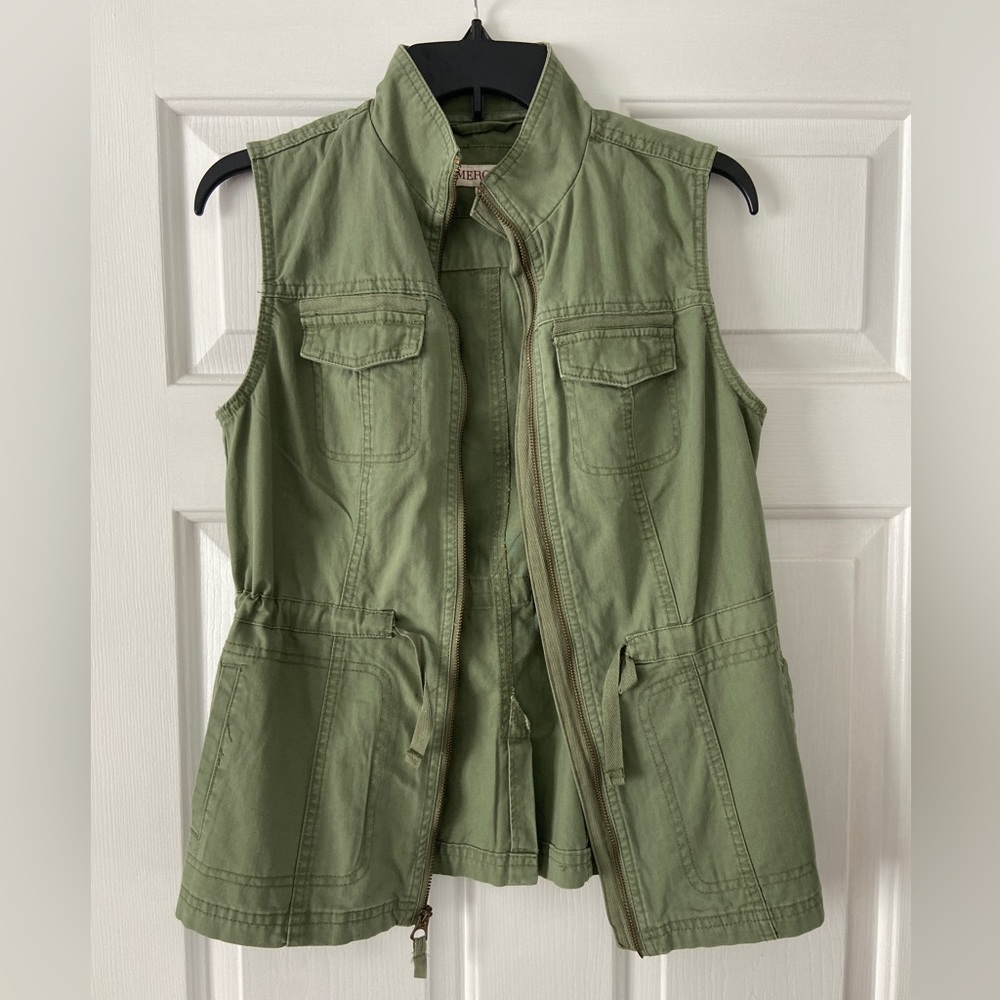 Olive green sleeveless Utility jacket, Size XS